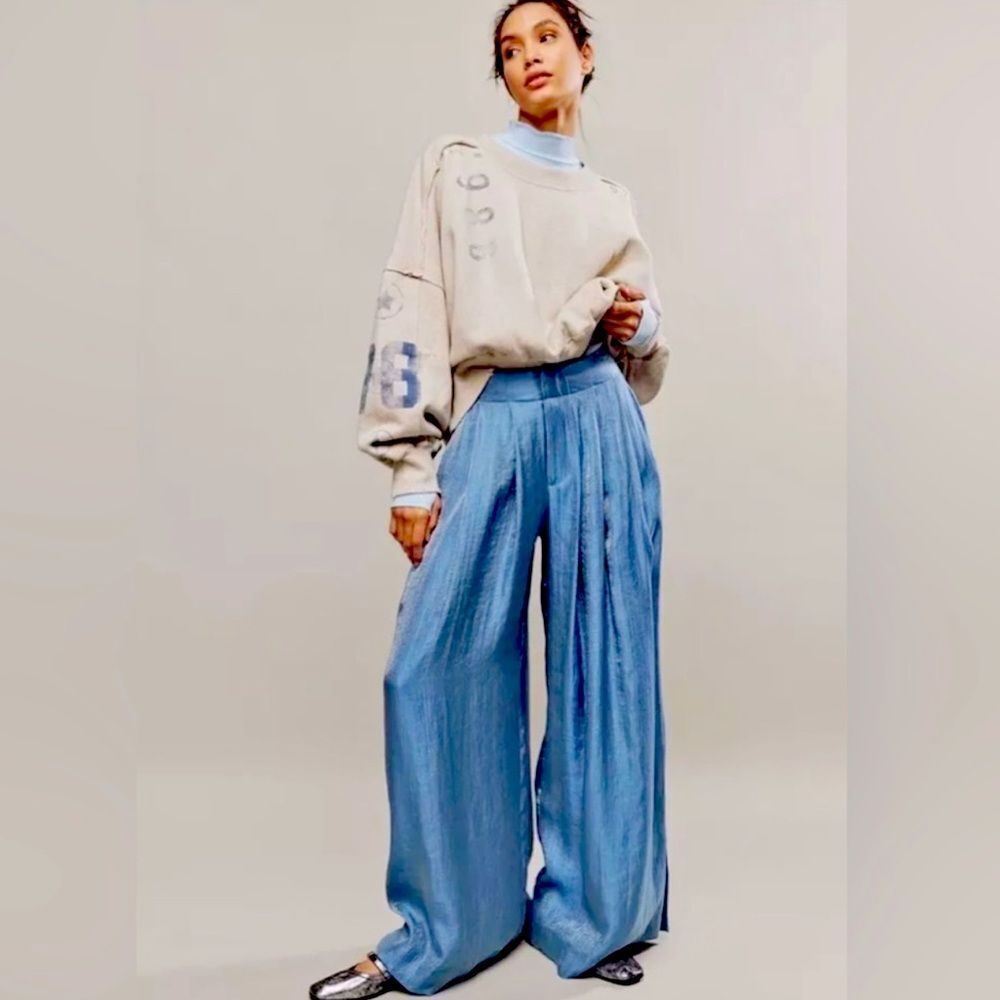 FREE PEOPLE Elevated Collection Arlo Pleated Trousers Wide Leg Pants